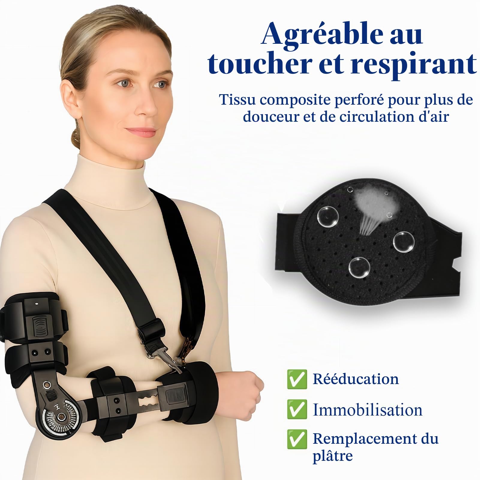 Orthèse de Coude Réglable avec Charnière – Attelle de Coude Post Opératoire avec Sangle Épaule, Support Orthopédique pour Fracture, Tendinite, Blessure Ligamentaire et Rééducation (Gauche)