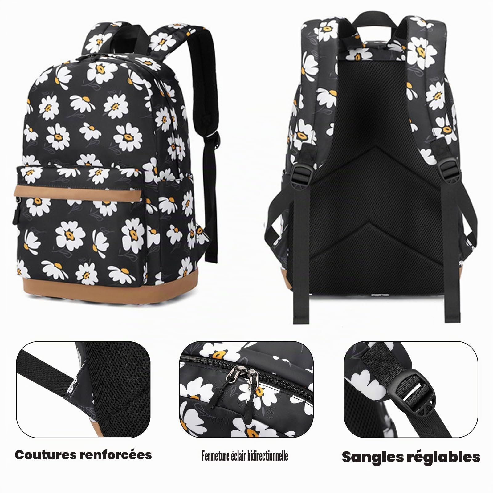 SEDEX Cartable Fille Primaire, Imperméable Léger Sac à Dos avec Toile Fermeture Éclair, Porte-Clés pour École