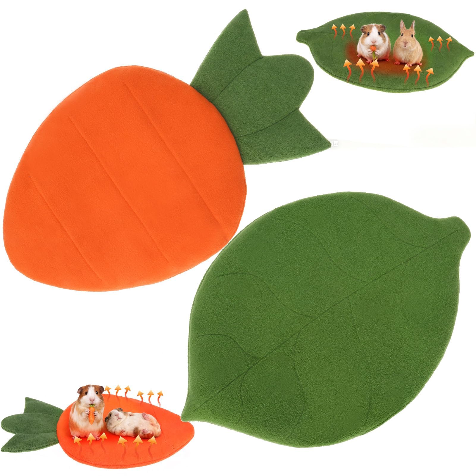 EXPAWLORER Guinea Pig Bed Mats, 2 Pack 12x20in Cozy Soft Fleece Warm Rabbit Pad Absorbent & Waterproof Washable Small Animal Sleeping Mattres Bedding for Bunny Hedgehog Chinchilla Hamsters Carrot+Leaf
