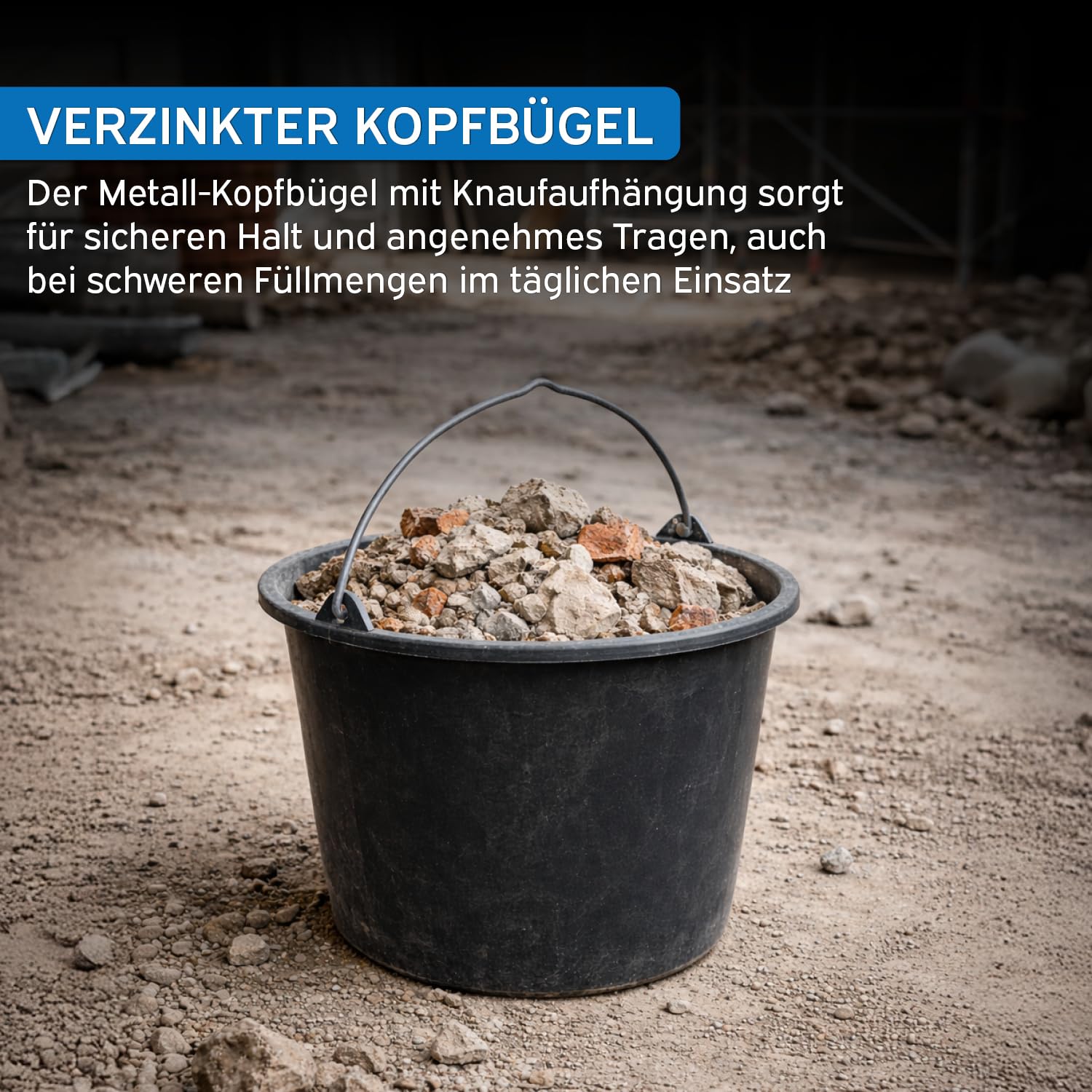 kör4u Secchio da costruzione, set da 10 pezzi, 20 l, nero con robusta archetto in metallo, secchio rotondo robusto in LDPE – per costruzione, giardino, casa e artigianato