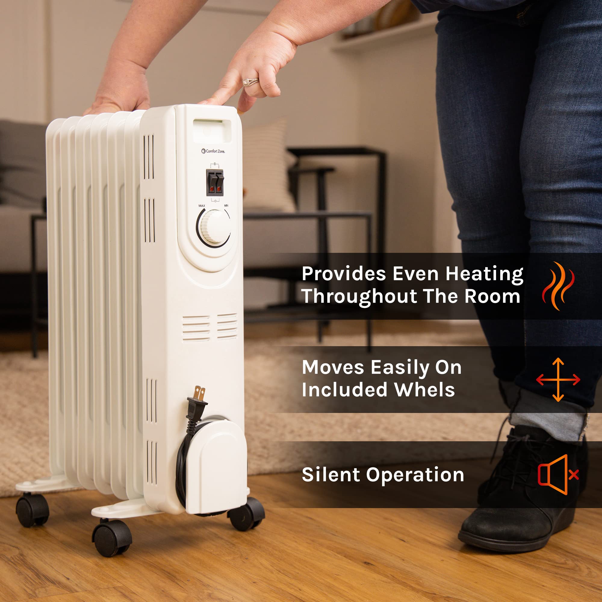 Amazon.com: Comfort Zone CZ7007J 1,200-Watt Electric Oil-Filled Radiant Radiator  Heater, Permanently Sealed, Never Refill, Adjustable Thermostat, Stay-Cool  Handle, Tip-Over Switch u0026 Overheat Protection System : Home u0026 Kitchen