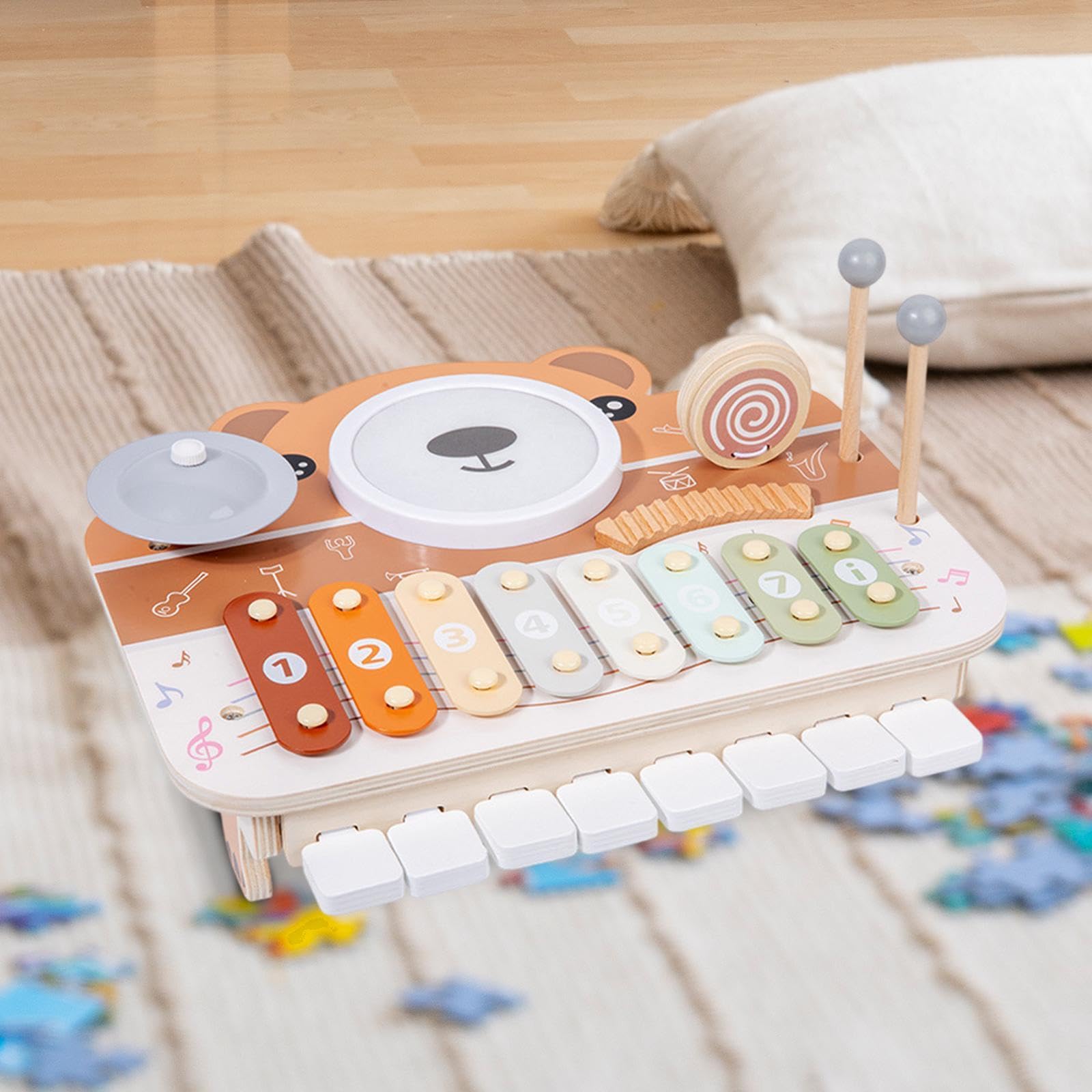 Clavier pour Bébé Préscolaire Xylophone En Bois pour Les Tout-petits 18 Mois + Filles Garçons