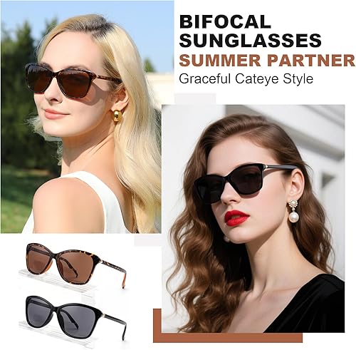Miniatura 2 de SKYOLUY KISDATE - Lentes de sol de lectura bifocales superiores para mujer, protección retro con protección UV400, tonos clásicos negro y tortuga (1