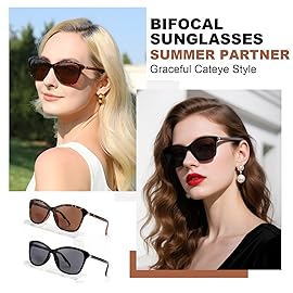 SKYOLUY Premium Bifocal Reading Sunglasses for Women, Retro Cateye Sun Readers UV400 Protection, Classic Shades Black & Tortoise (1 Black & 1 Tortoise, 1.75)