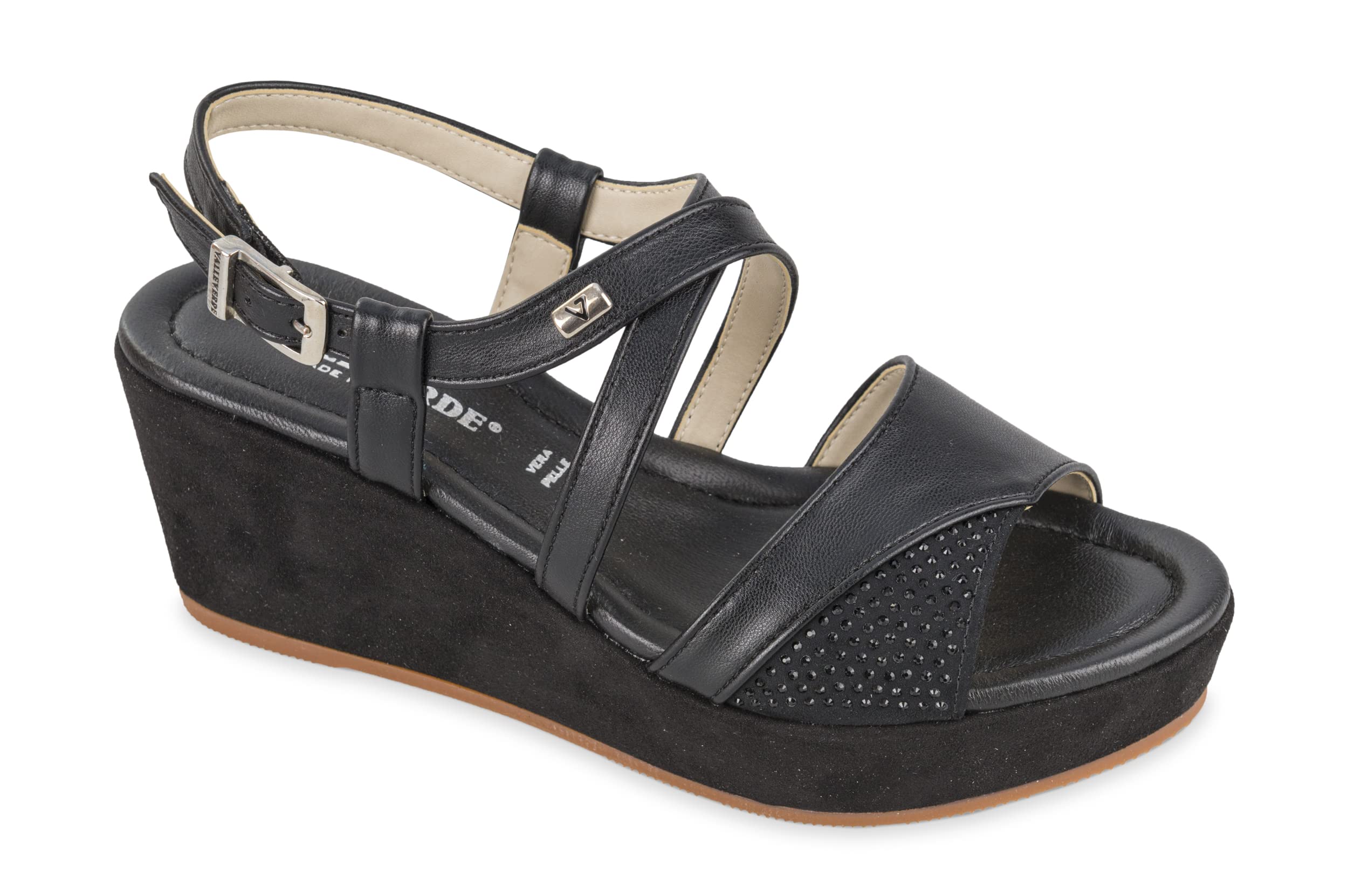 Valleverde Sandalo Donna 32216 in Pelle Nero o Bianco Modello Casual. Una Calzatura Comoda Adatta per Tutte Le Occasioni. Primavera-Estate 2022