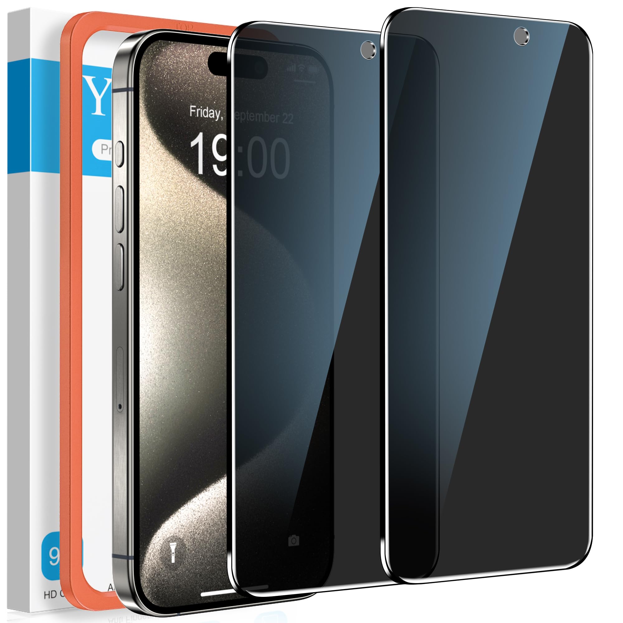 YMHML 2 Pack for iPhone 15 Pro Max/iPhone 16 Plus /15 Plus Privacy Screen Protector Tempered Glass, Anti Spy, Case Friendly Private Film Accessories