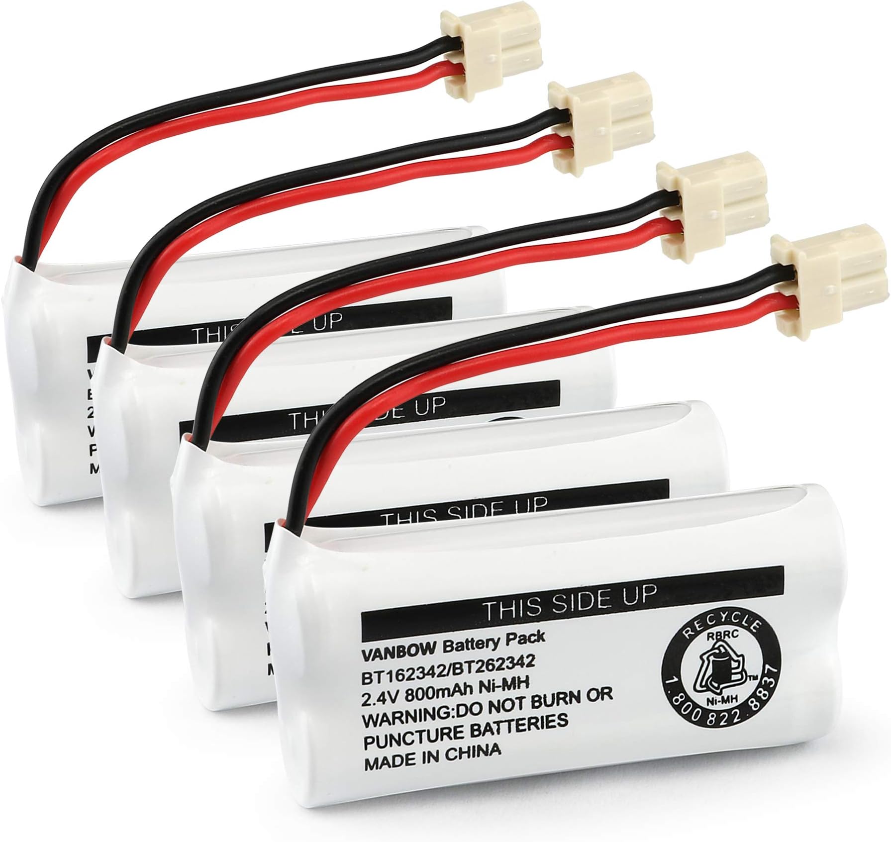 Battery BT162342 / BT262342 BT183342/BT283342 BT166342/BT266342 2.4v 800Mah Battery Pack for VTech CS6114 CS6419 CS6719 AT&T EL52300 CL80112 VTech CS6719-2 Cordless Handsets (Pack 4)