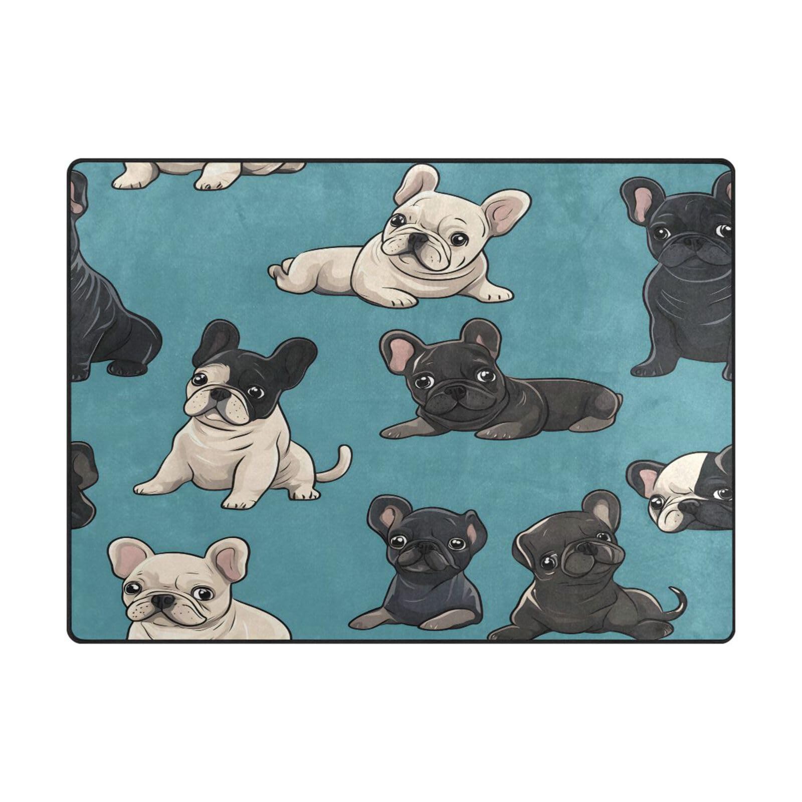 Tapis de sol contemporain 203x147 cm résistant et doux motif bouledogue