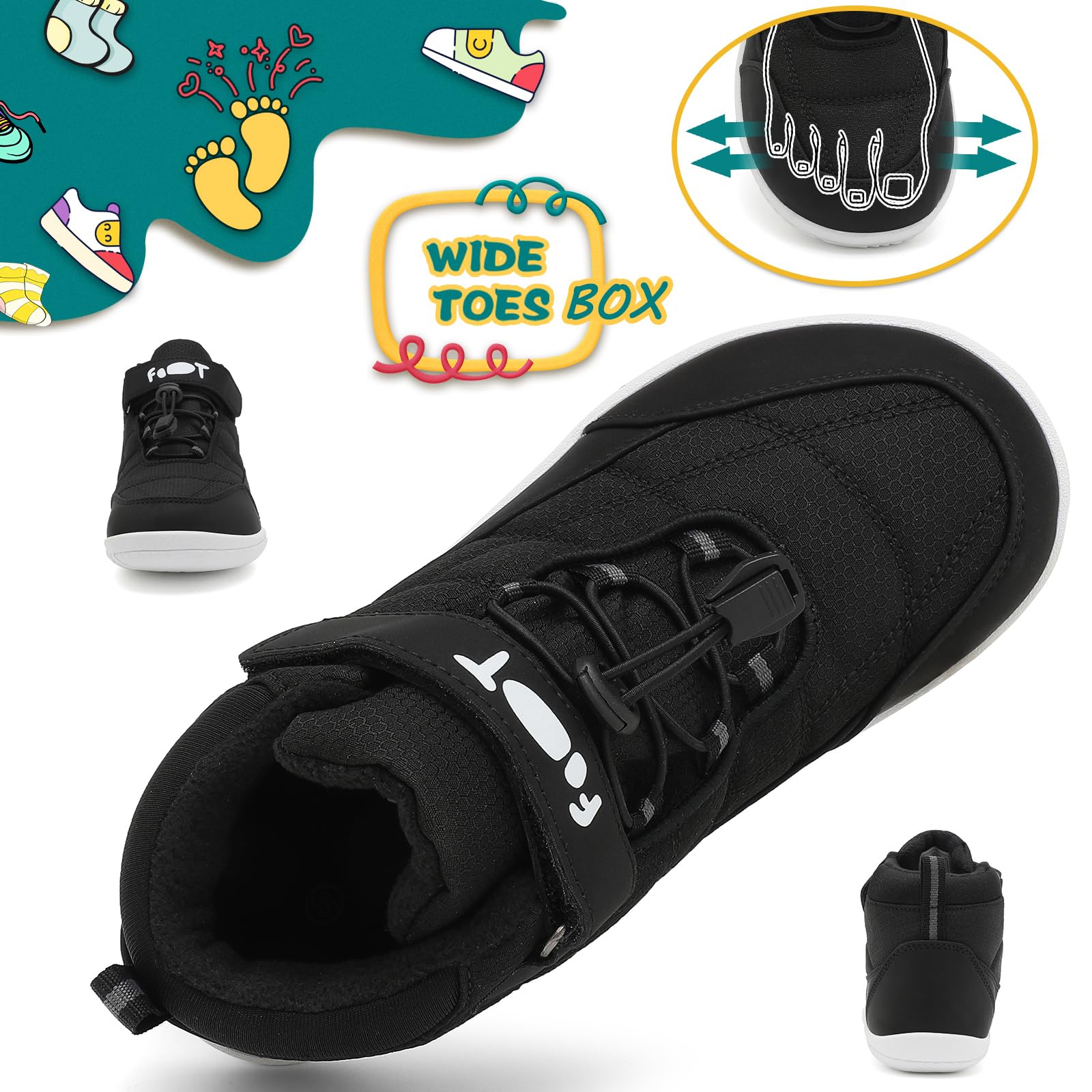 Wizshoe Botas Barefoot Lente Herfst Overgang Niño Niña Alta Zapatillas Resistente al agua Antideslizante Descalzas Minimalistas Sneakers Trekking Ligeras Cómodas Negro 34EU