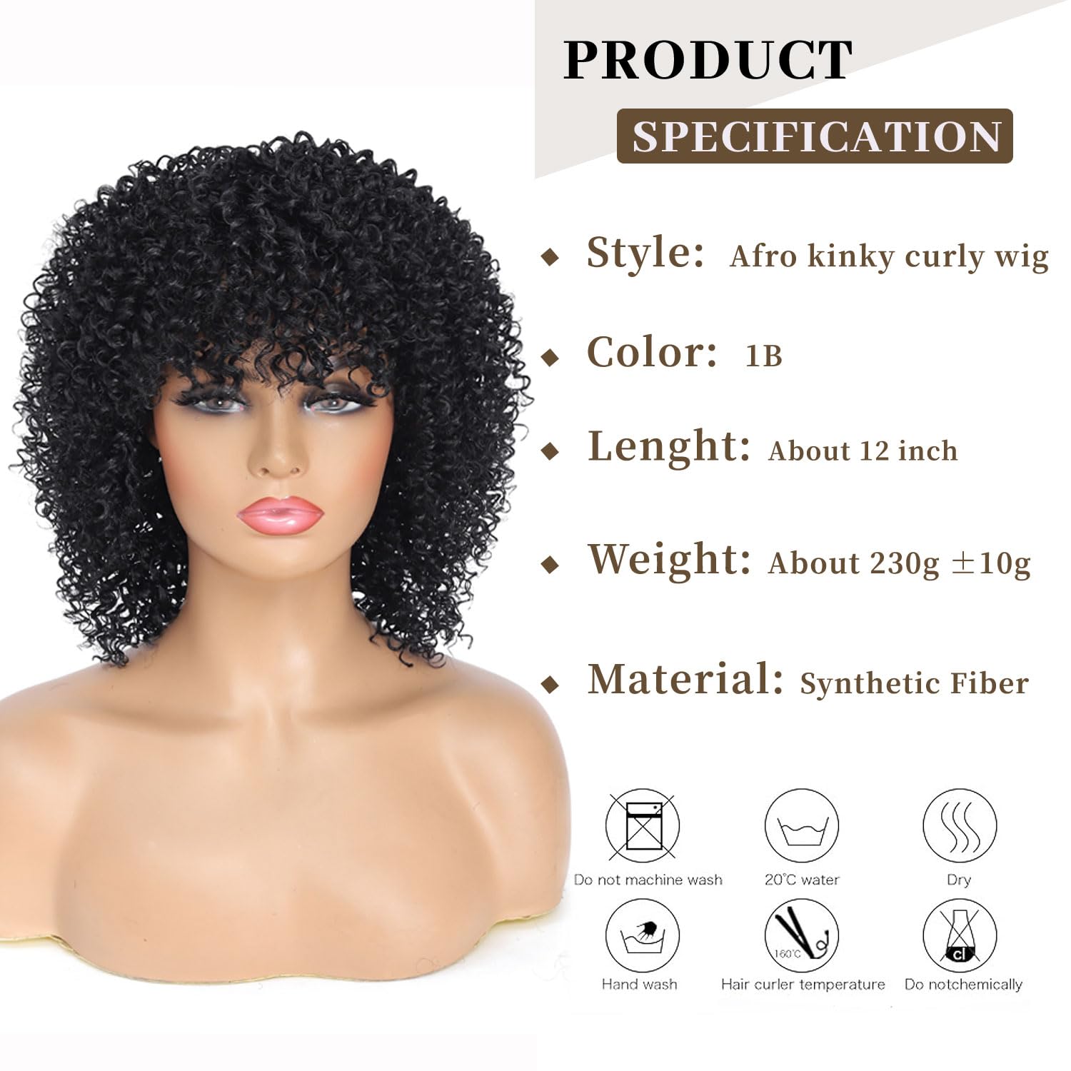 Fulang Hair Short Curly Wigs for Black Women Afro Wigs for Black Women Synthetic Wigs with Bangs Kinky Curly Wigs - Image 2