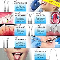 Vista 6 de G.CATACC Paquete de 10 herramientas dentales, removedor profesional de placa para limpieza de dientes, kit de higiene de acero inoxidable con púa