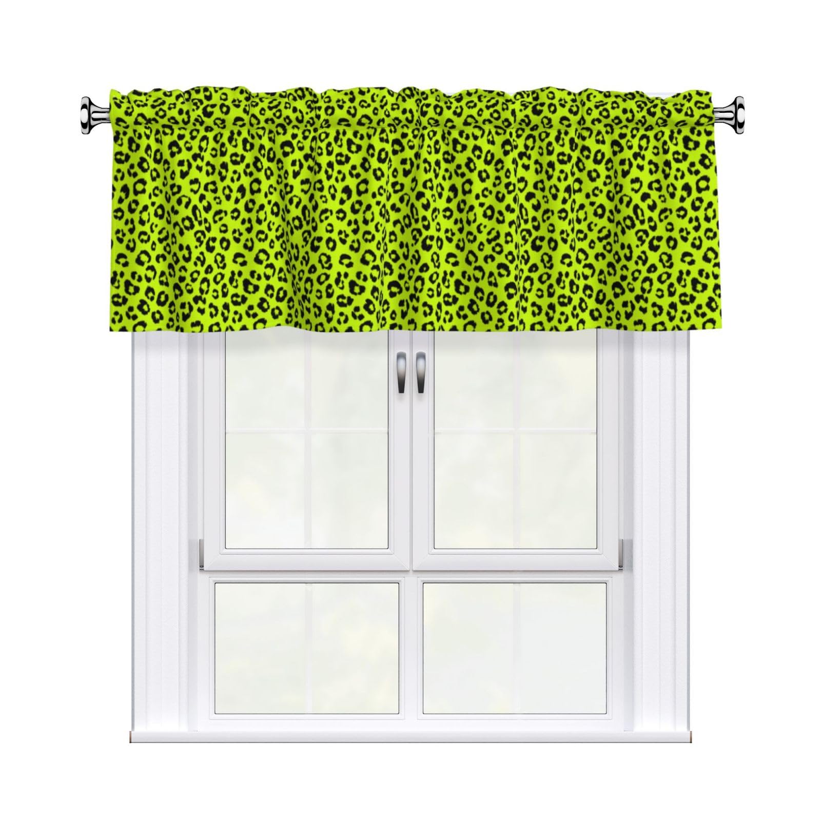 Woshuwo Leopard Funny Pattern On Green Valances For Windows Rod Pocket Window Treatment Short Curtains For Kitchen Living Room Bedroom Decor 54x18in