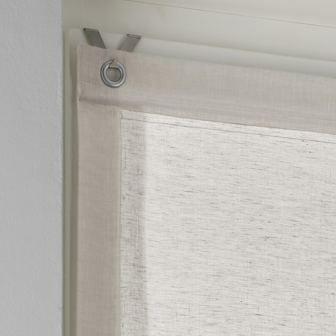 Raffrollo mit Ösen Brondy Taupe Natur halbtransparent Leinenoptik Raffgardine mit Hakenaufhängung ohne Bohren Breite 80 cm x Höhe 140 cm