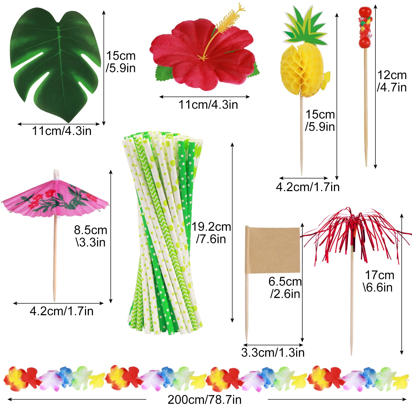 199 Stück Hawaii Party Dekoration Set, Tropische Party Dekoration Set, Hawaii Luau Tischröcke, Hawaii Deko, Banner, Blüten, Künstliche Palmenblätte für Hawaii Party Deko Beach Tropischen Garten Party