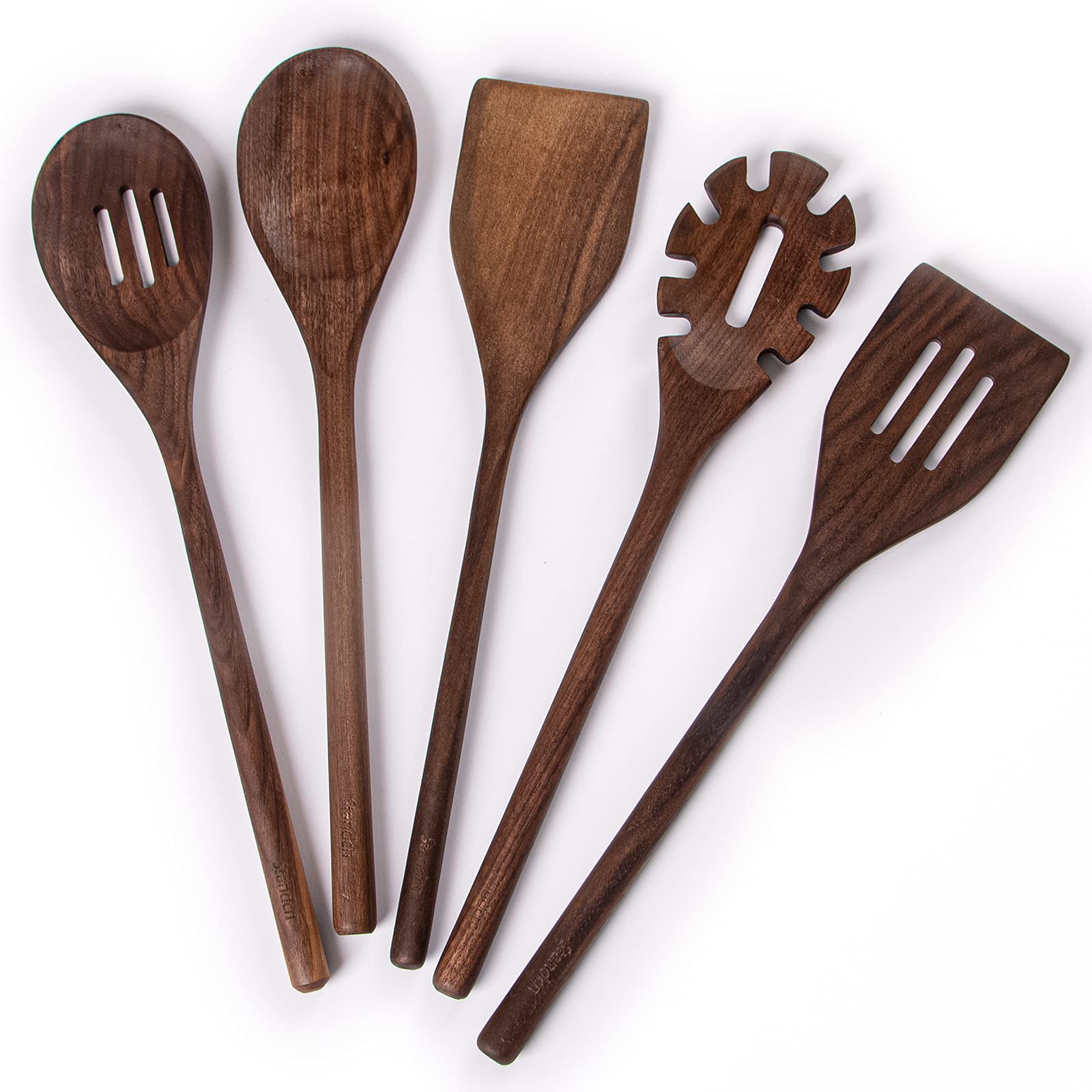 Standcn Küchenutensilien-Set aus Holz, 6 Stück, schwarzes Walnussholz, Löffel und Spatel, Set zum Kochen, hitzebeständig, antihaftbeschichtet