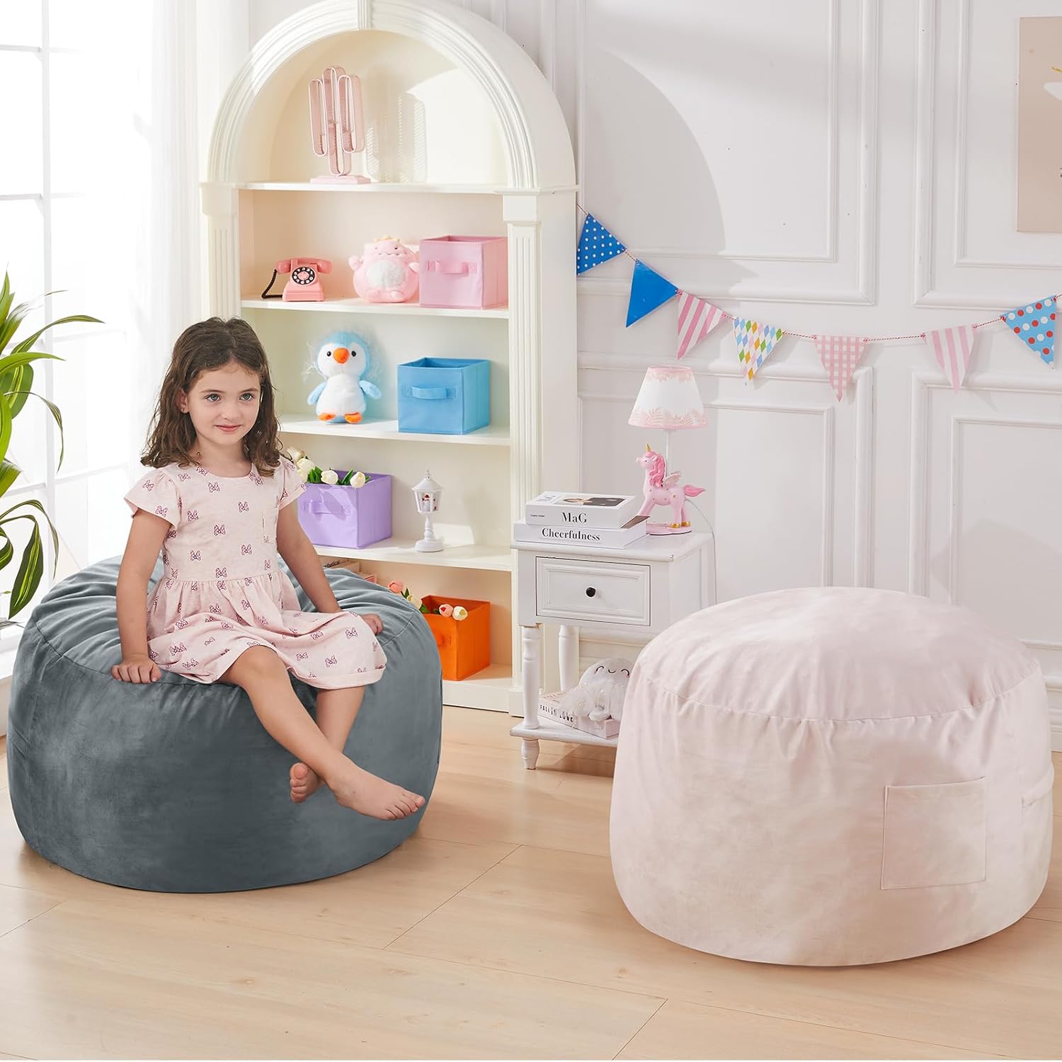 kids bean bag chair bed - convertible lazy chair to floor mattress with filler - small beanbag chair for boys and girls - floor couch sofa in bedroom, classroom, reading nook - charcoal charcoal small