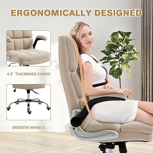 Miniatura 5 de ECOTOUGE Silla de oficina ejecutiva, ergonómica de terciopelo, silla de escritorio cómoda, silla de computadora con respaldo alto con ángulo de