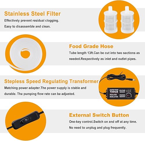 Miniatura 4 de JIAWANSHUN Bomba eléctrica de transferencia de vino de 110 V, bomba autocebante de grado alimenticio de 5 l/min con control de velocidad continuo,