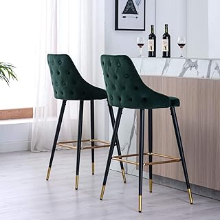 Wahson Set di 2 Sgabelli da Bar in Velluto Sedia Alta da Cucina con Schienale e Poggiapiedi, Moderno Sedie da Bar per Colazione Gambe in Metallo, Verde