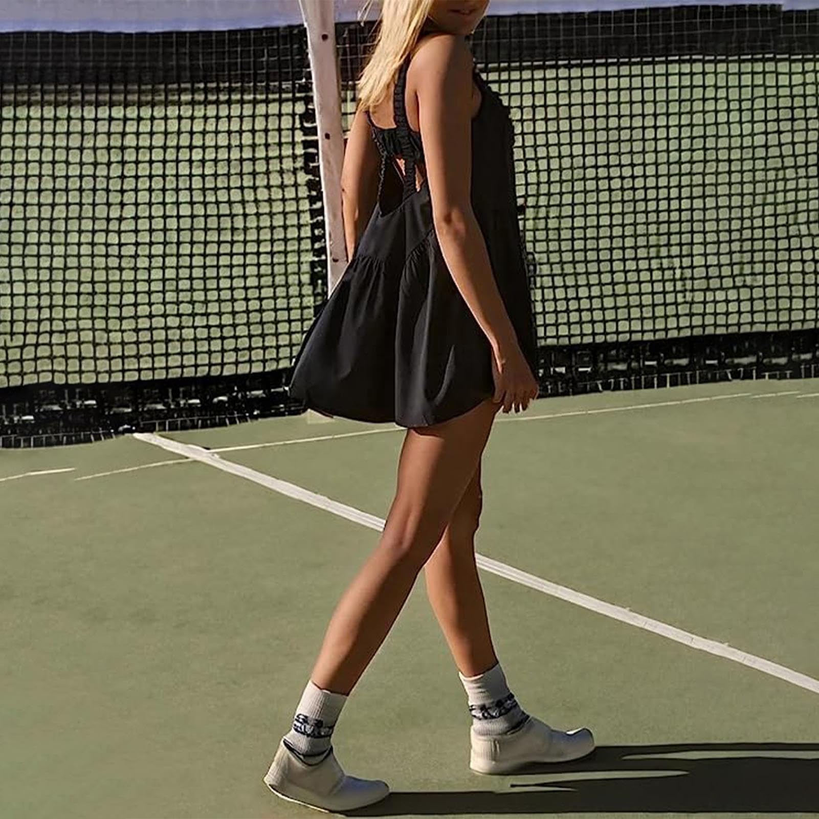 PUCHEN Womens Tennis Dress Built-in Bra and Shorts Pockets Cut Out Workout Outfits, Workout Dress Cutout Athletic Golf Dress Outfit with Shorts