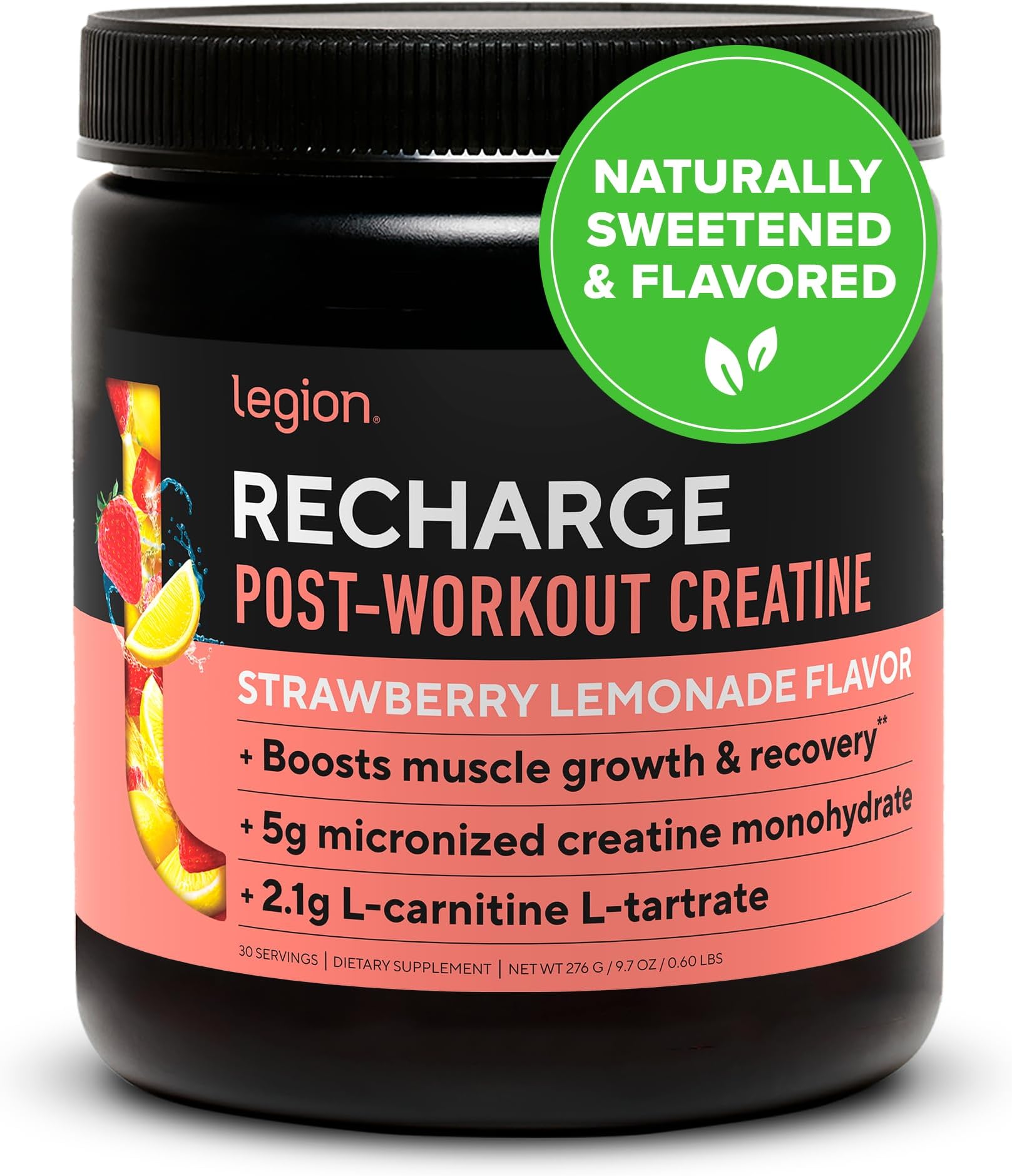 Recharge Post Workout Drink - Micronized Creatine Monohydrate Natural Post Workout Recovery Drink - Muscle Builder & Recovery Booster Post Workout Supplements (Strawberry Lemonade, 30 Servings)