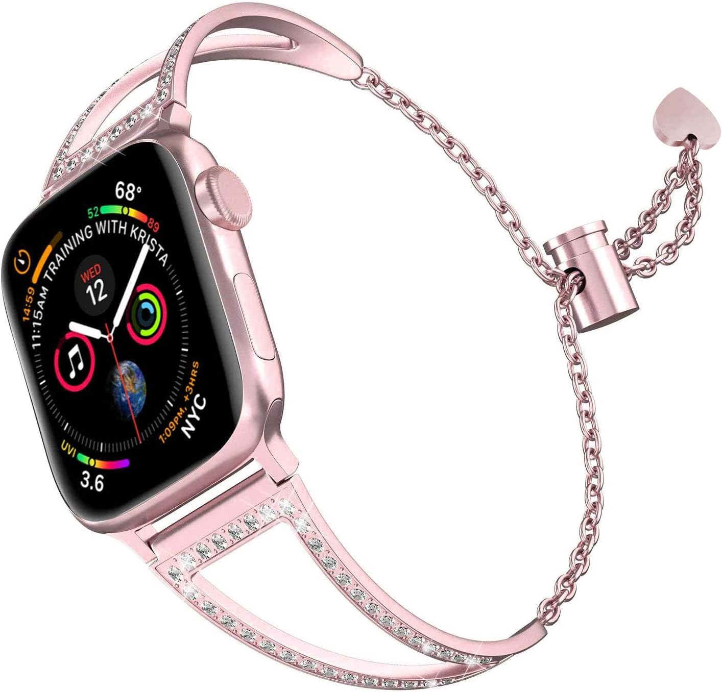 hooroor Bling Bands Compatible with Apple Watch Band 38mm 40mm 42mm 44mm iWatch Series 5/4/3/2/1, Women Dressy Metal Jewelry Bracelet Cuff Bangle Wristband Strap Stainless Steel (Rose Gold,38mm 40mm)