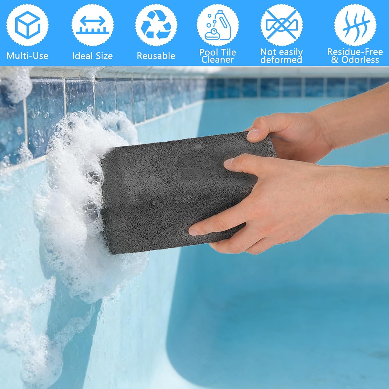 12 Pack Large Pumice Stone for Cleaning Pool, 8 x 4 x 3 Inch Pool Tile & Concrete Cleaner Block, Pumice Stone for Swimming Pool, Spa & Bathroom, Pumice Stone Toilet Bowl Cleaner (Black)