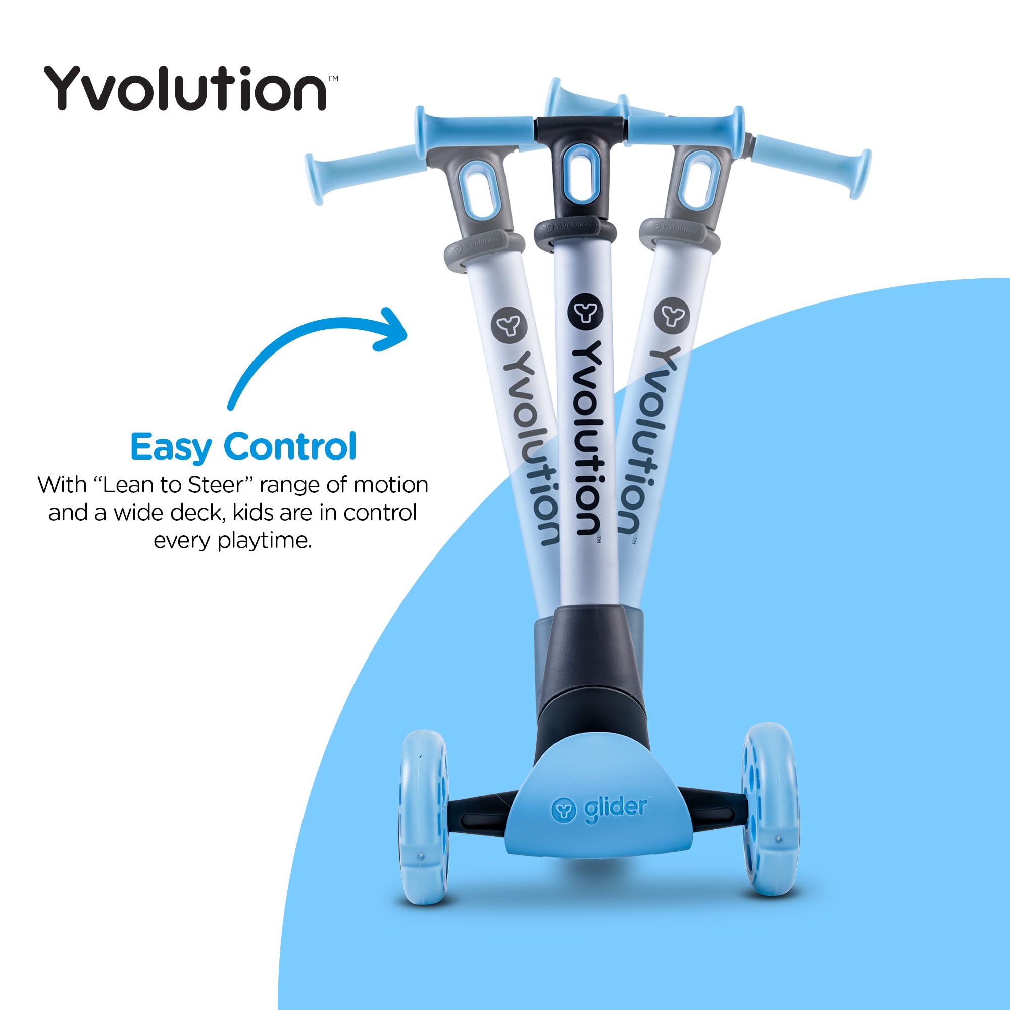 Yvolution Y Glider Nua | Three Wheel Foldable Kick Scooter for Kids with Storage Accessory for Children Ages 3+ Years (Blue)