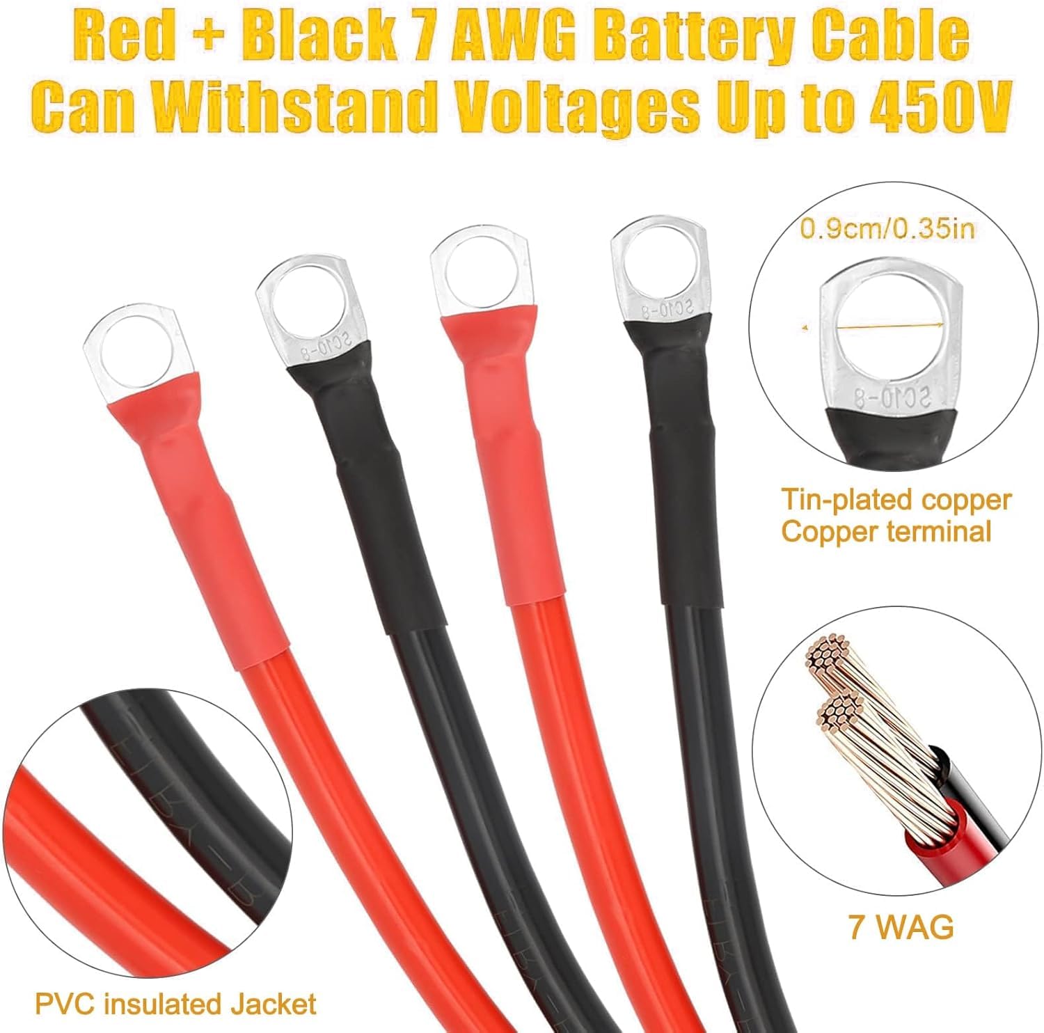 Kit de démarrage de batterie avec câbles de 30 cm 7 AWG, kit de relocalisation de bornes de batterie à distance étanches pour VUTT, VTT, voiture, camion, camping-car, bateau