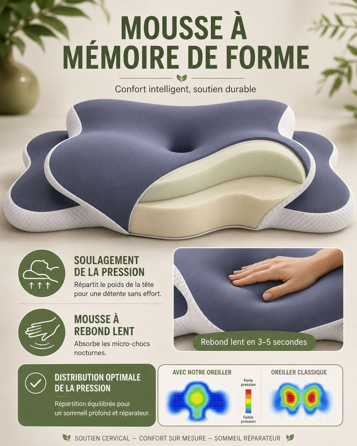Oreiller SOYA 3.0 Ergonomique Mémoire De Forme，Black