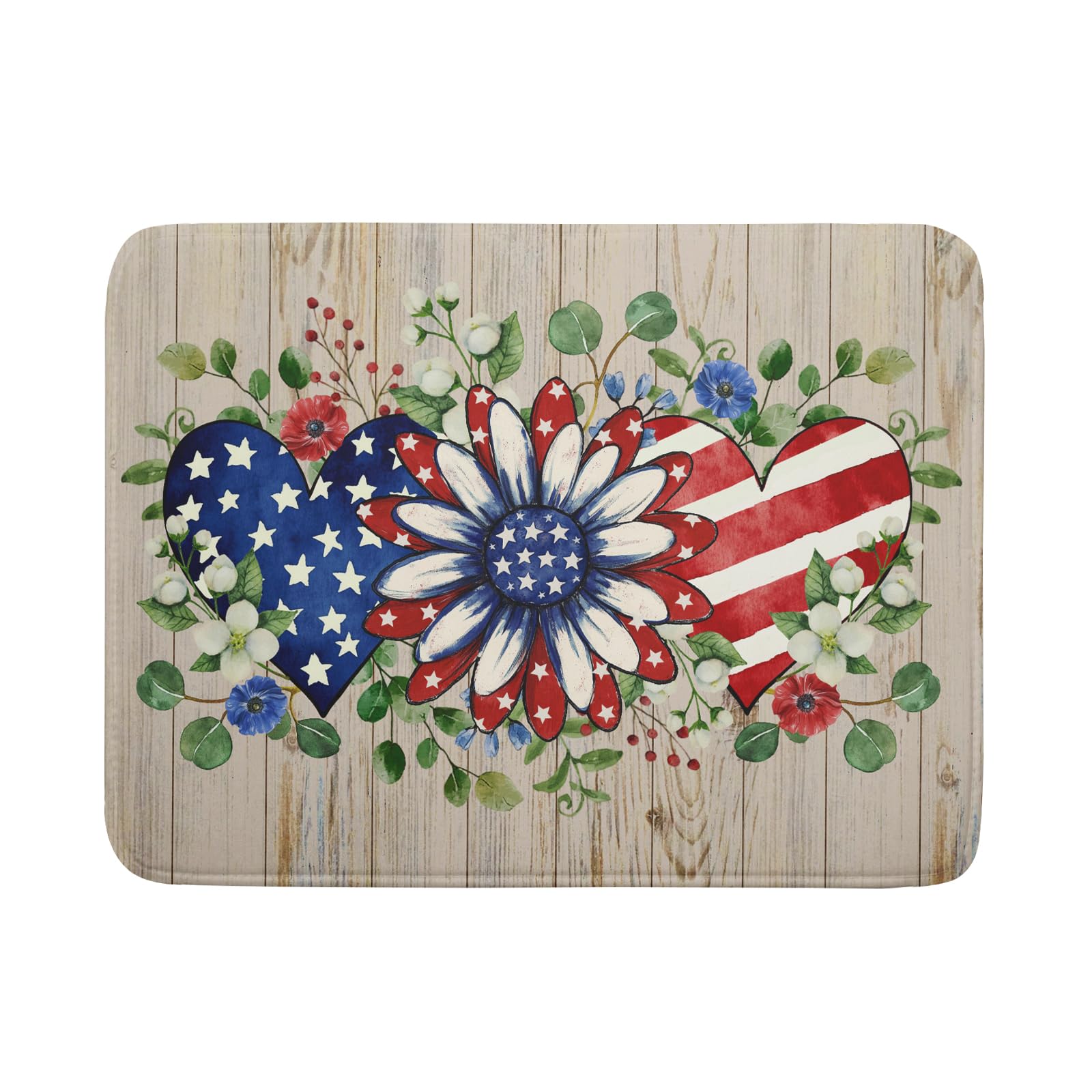 Independence Day Dish Drying Mat 18x24 inch Patriotic Love Heart Fast Dry Microfiber Dishes Drainer Rack Pad Kitchen Counter Accessories