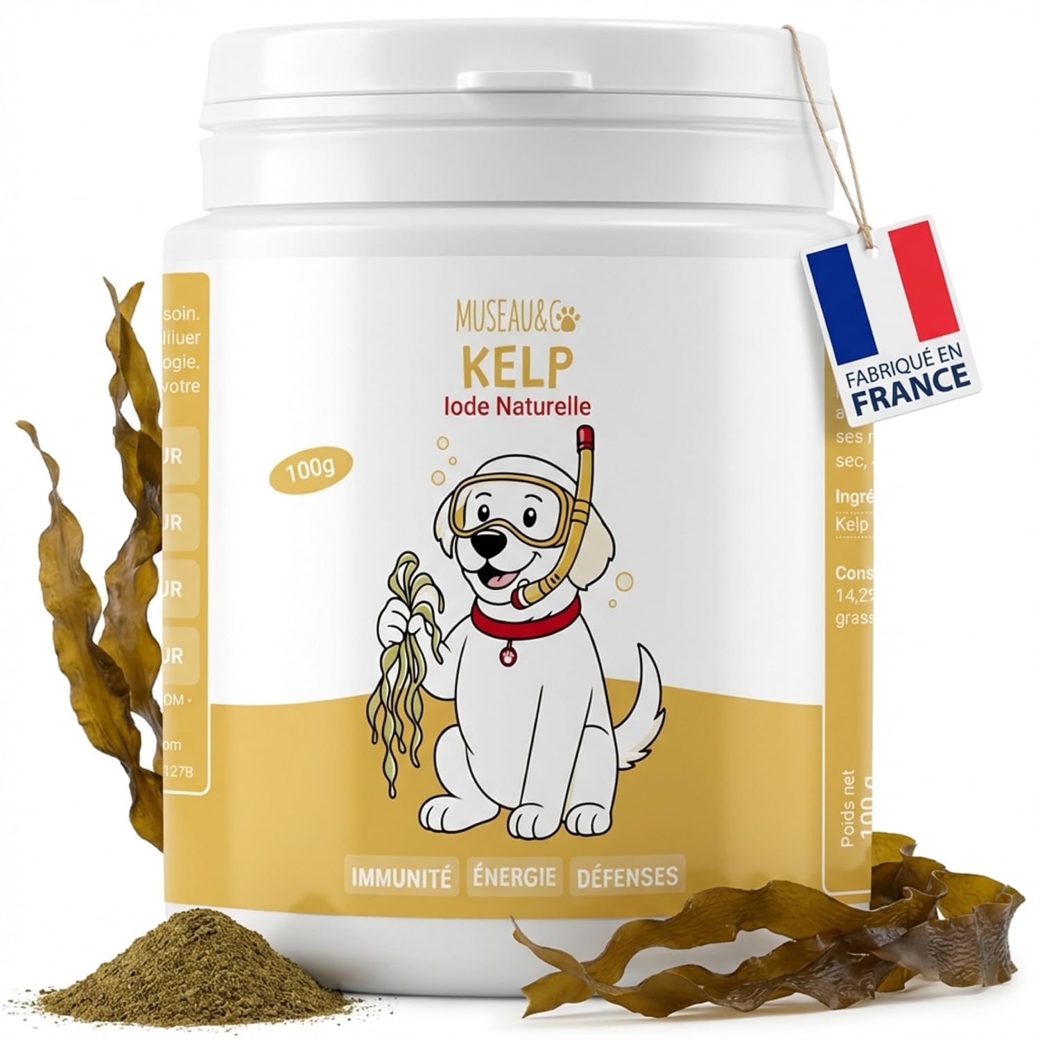 Kelp en Poudre pour Chien et Chat - Complément Alimentaire 100% Naturel - Riche Iode et en Minéraux - Boost Les Défenses Immunitaire - Soutien la Thyroïde - 100g