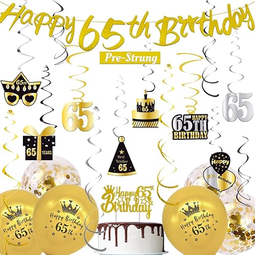 Miniatura 1 de WOJOGO Decoraciones de cumpleaños 65 para mujer, decoraciones de cumpleaños número 65 de oro rosa para mujer, pancarta de feliz cumpleaños 65 con