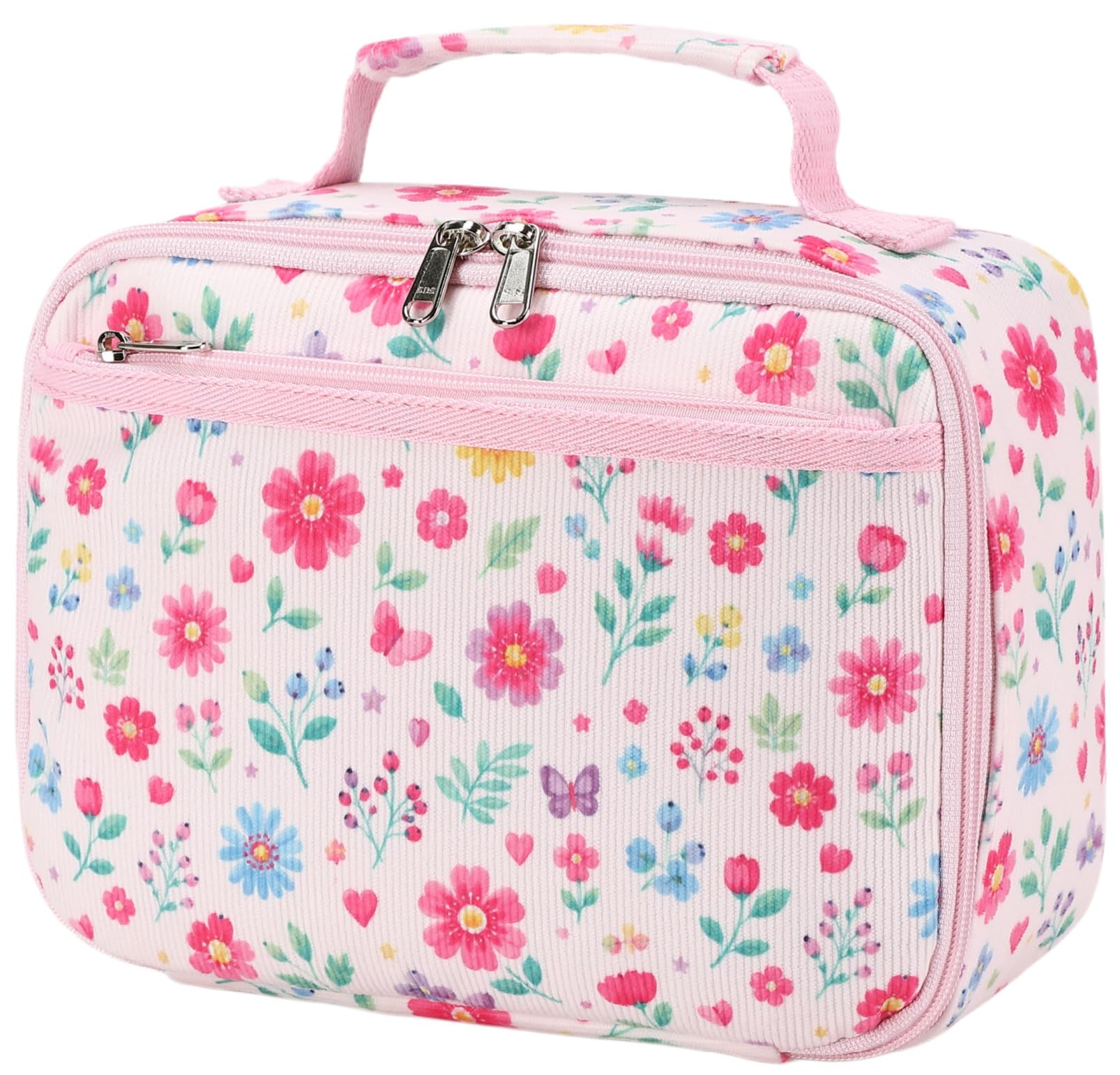 CAMTOP Lunch Box Kids Boys Insulated Lunch Cooler Bag Reusable Lunch Tote Kit for School Travel (Flower Pink)