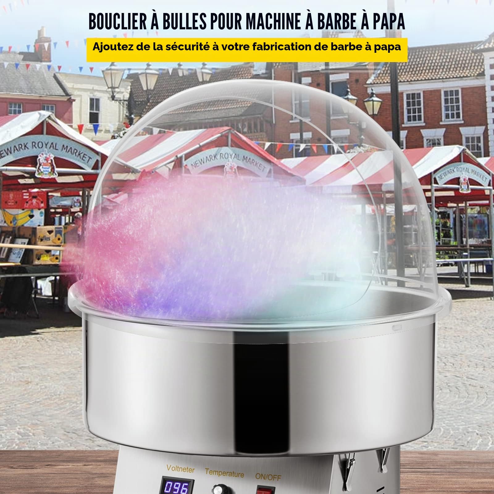 VBENLEM Couvercle pour Machine à Barbe à Papa de 53,5 x 53,5 x 32 cm Dôme Transparent en Acrylique Épais Section de Service Bouclier de Sécurité pour Machine à Barbe Papa Commerciale (Couvercle Seul)