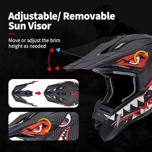 Miniatura 3 de VCOROS H637 - Cascos de motocross para adultos, ATV, Dirtbike, BMX, MX, todoterreno, aventura, UTV, con certificación DOT