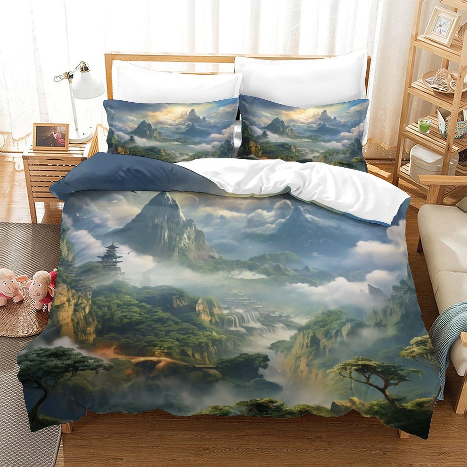 Housse de couette montagnes 3 pièces avec taies d'oreiller pour lit enfant