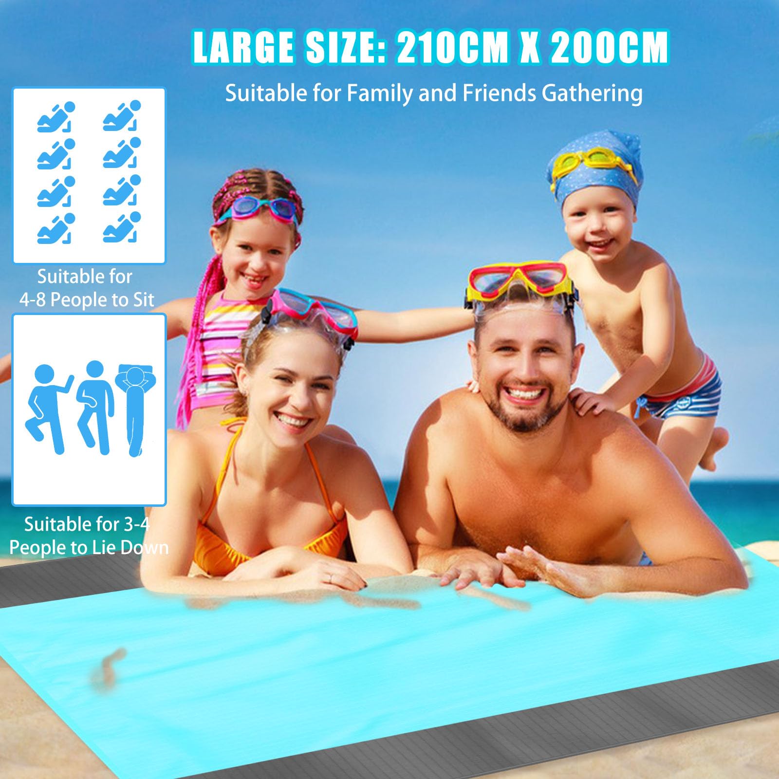 Coperta Da Spiaggia Impermeabile 200x210 Cm - Anti Sabbia, Con Picchetti, Per Picnic E Campeggio - Foto 5