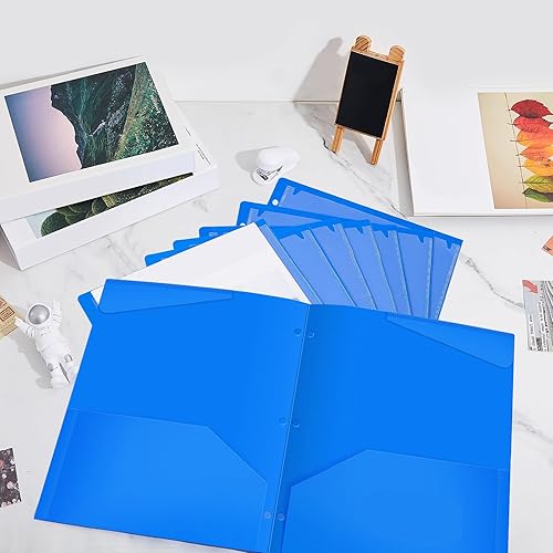 Miniatura 7 de Henoyso Paquete de 60 carpetas de 2 bolsillos con bolsillo frontal transparente de 3 agujeros perforados de plástico resistente con bolsillos para