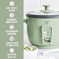 Vista 4 de GreenLife Arrocera con Olla Antiadherente Extraíble sin PFAS, 3 Tazas sin Cocinar/6 Tazas Cocidas, Diseño de Un Solo Interruptor, Función de Verde