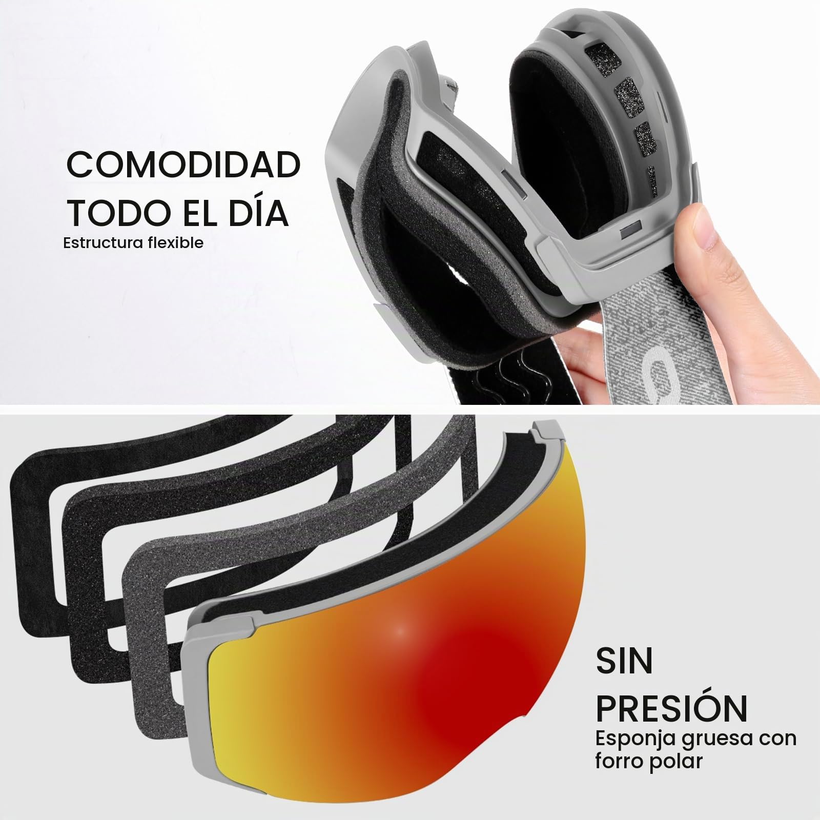 Odoland Gafas de Esquí Esféricas Grandes Sin Marco con Lentes Magnéticas Intercambiables, Máscara de Esquí para Adultos y Jóvenes, HR