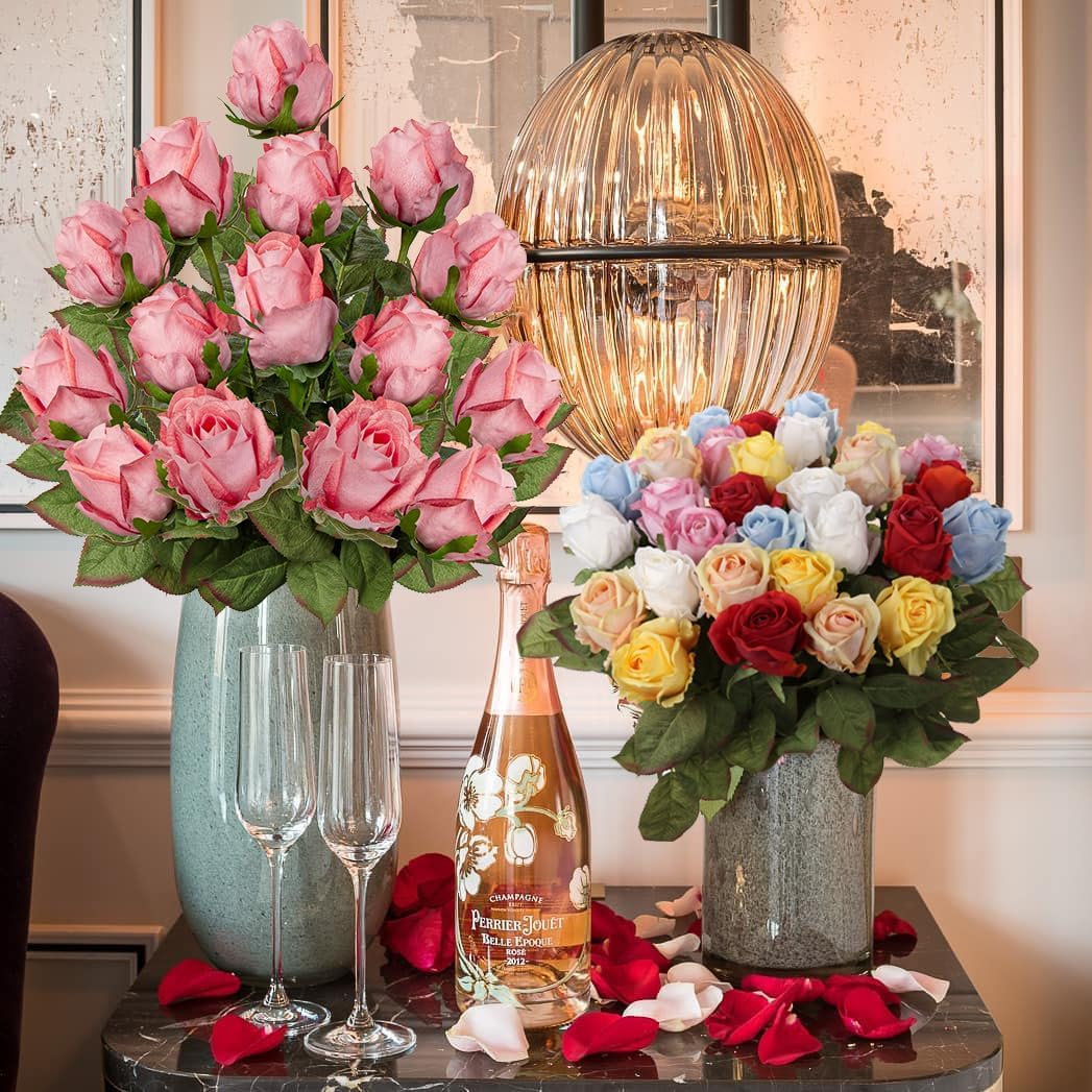 Artificial Realistic Roses Pale Red Flowers 24" Real Touch Silk Roses Bouquet Long Stems Rose for Flower Arrangement Fake Roses Decor for Home Party Wedding Table Centerpieces Roses Realistic - 5 Pcs - Image 5