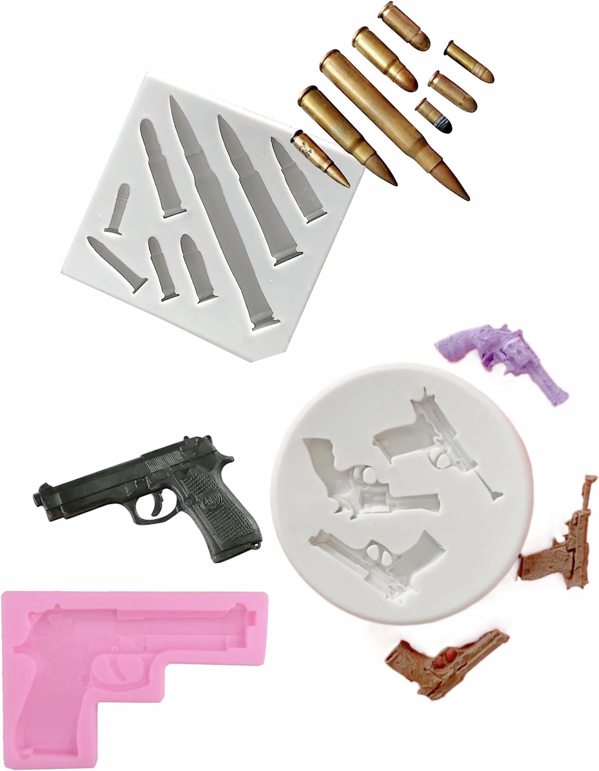 TTOA - 3 PCs Bullet & Gun Silicone Fondant Moulds | Sugar Craft | Cake Decoration | Icing Mould | Cake Decoration
