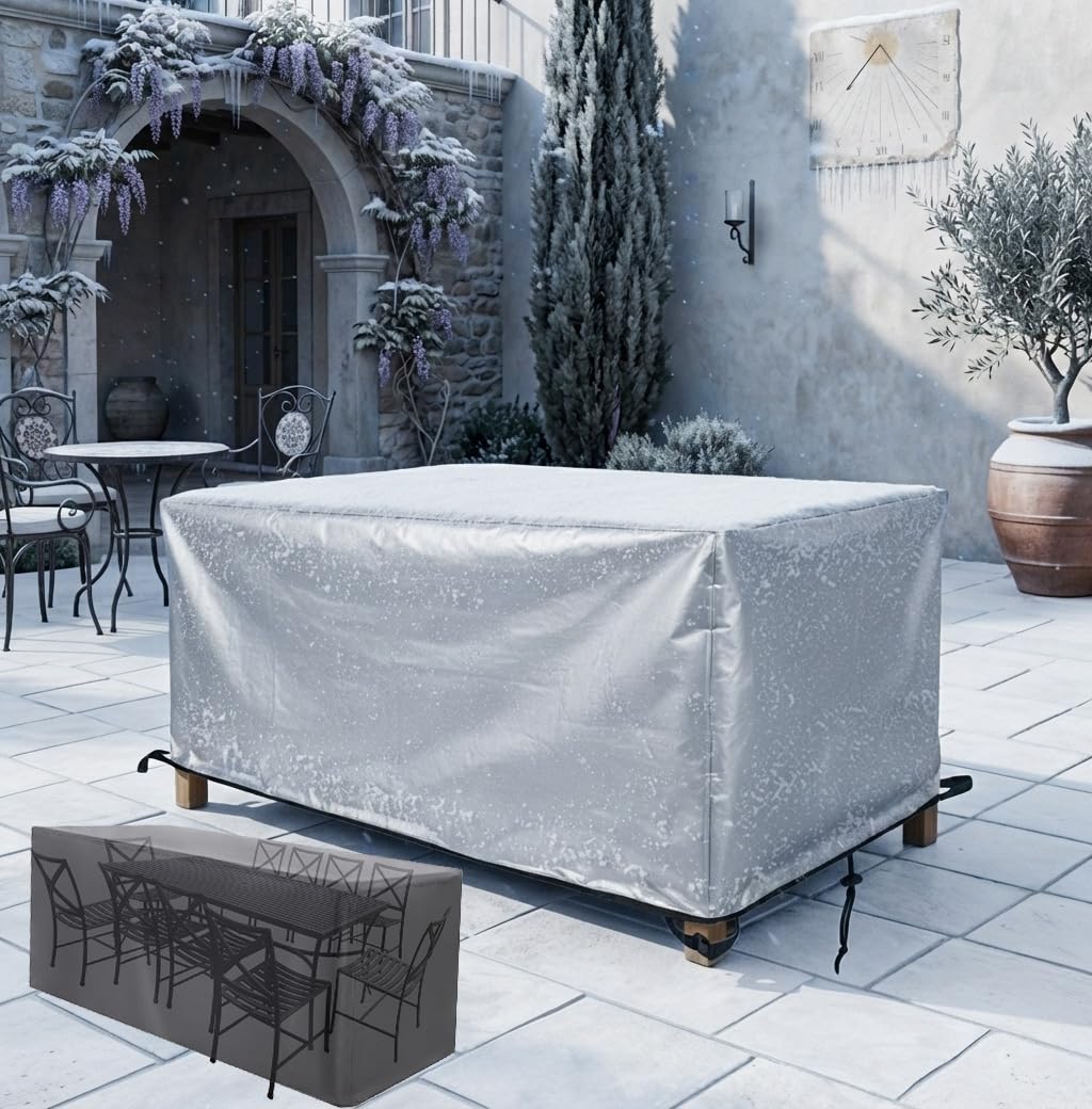 ZDLLDZ Rectangular Garden Furniture Cover, 100x100x100 cm Waterproof Patio Sofa Cover, Ripproof 420D Heavy Duty Oxford Fribic Outdoor Furniture Table & Chair Set Protector, Sliver