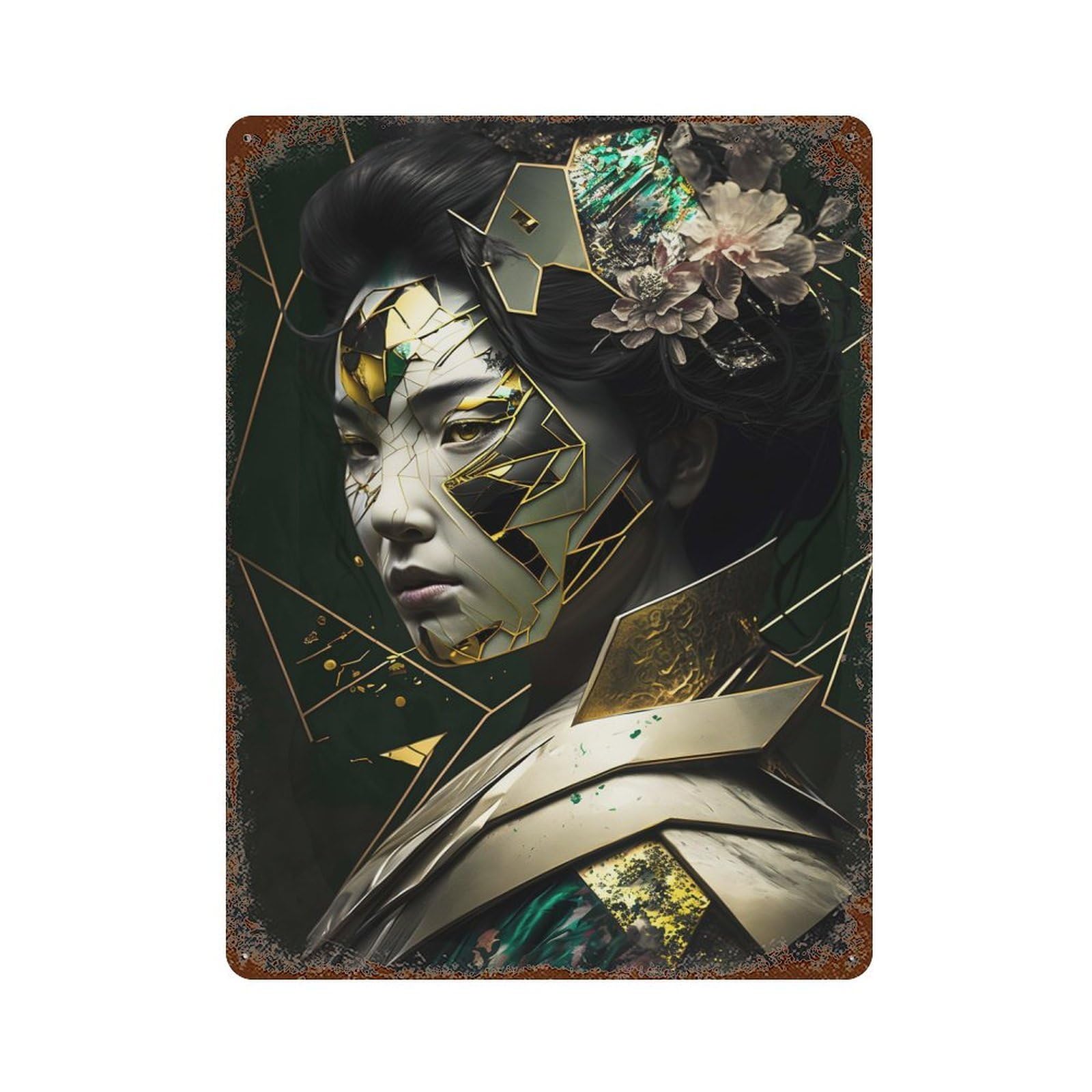 Abstract Geometric Geisha Vintage Metal Tin Sign 15.7"x11.8", for Cafe, Home Bar And Lounge Decor, Vintage Wall Decor