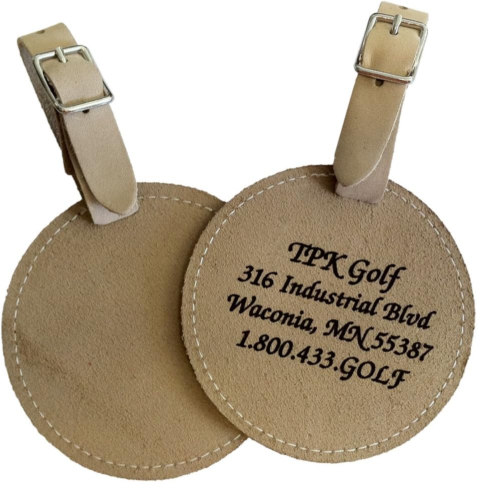 Round Full Grain Leather Golf Bag Tag (Natural Tan Suede)