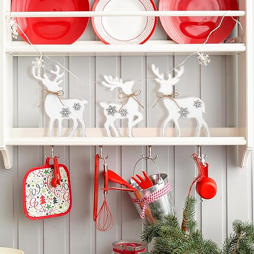 Miniatura 7 de 3 piezas de decoración de bandeja escalonada de Navidad para interiores, decoración de mesa de renos de madera para decoración de mesa de Navidad,