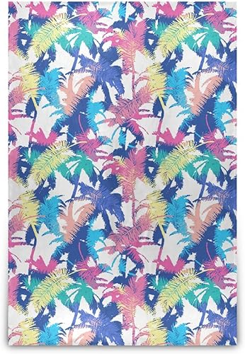 Colourful Palm Tropical Tree Flannel Blanket Warm Microfiber All Season Use Bed Blanket 60"x90" for Camping Camping Chair Travel Adults Kids Throw