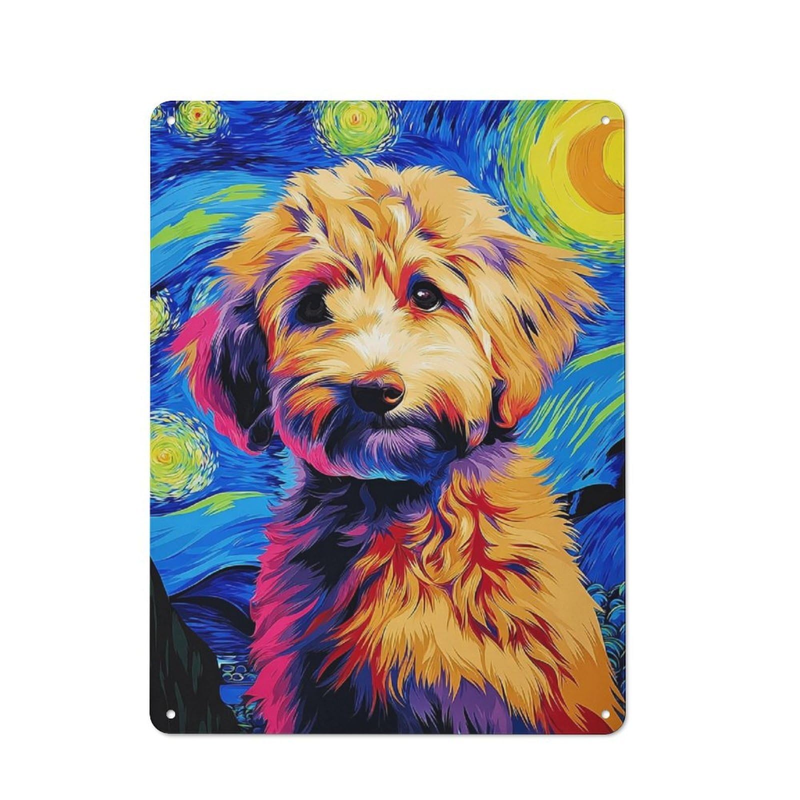 Office Metal Sign with Starry Night Pup Vibrant Artwork Design 40x30cm, Classic Study Room Decor for Office, Study, Studio Or Hallway