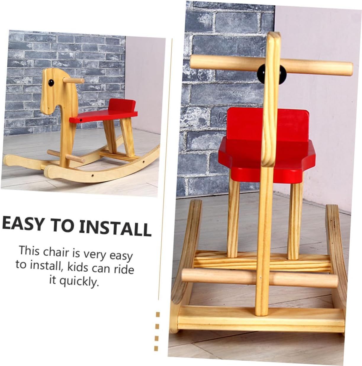 Wooden Rocking Horse Chair for Safe Natural Material Riding Easy to Assemble Educational Horse-Shaped Plaything for